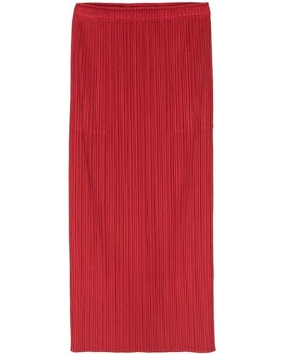 Pleats Please Issey Miyake Straight Pleated Midi Skirt - Red