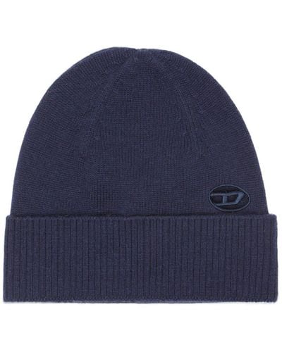 DIESEL Oval D-patch Wool-cashmere Beanie - Blue