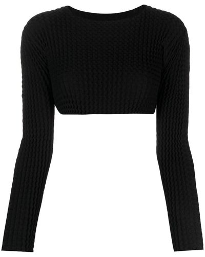Issey Miyake Spongy Plissé Crop Top - Women's - Polyester/cotton - Black