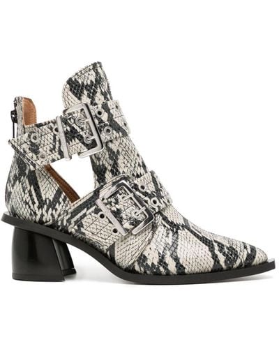Ganni 50mm Snakeskin-effect Leather Boots - White