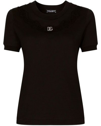 Dolce & Gabbana T-Shirt mit Spitzenbesatz - Schwarz