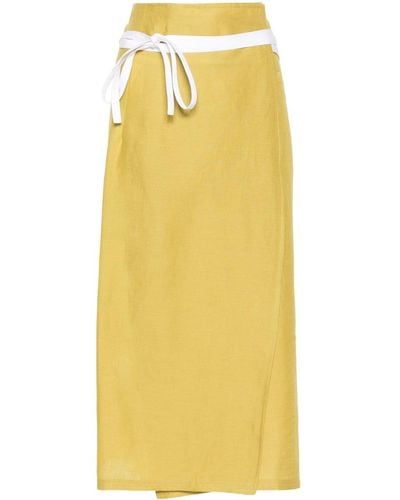 Fabiana Filippi Wraparound Linen Midi Skirt - Yellow