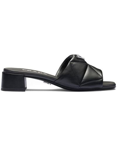 Prada 45mm Triangle-logo Leather Sandals - Black