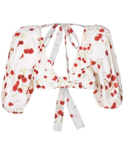 Adriana Degreas Cherry-print Bow Crop Top - Red