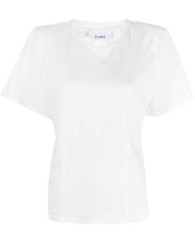 Nude T-Shirt mit rundem Ausschnitt - Weiß