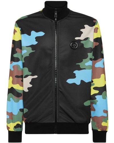 Philipp Plein Camouflage-panelled Zip-up Jacket - Black