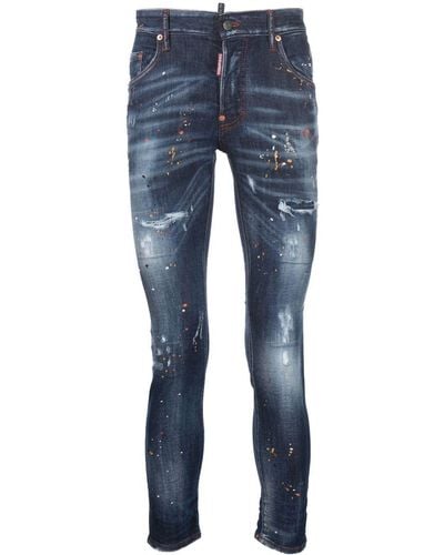 DSquared² Paint Splatter Slim Leg Jeans - Blue
