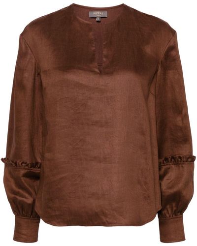 N.Peal Cashmere Sienna Linen Blouse - Brown