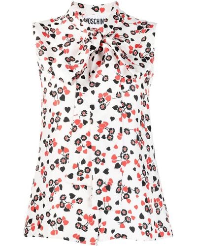 Moschino Floral-print Pussy-bow Collar Top - Red