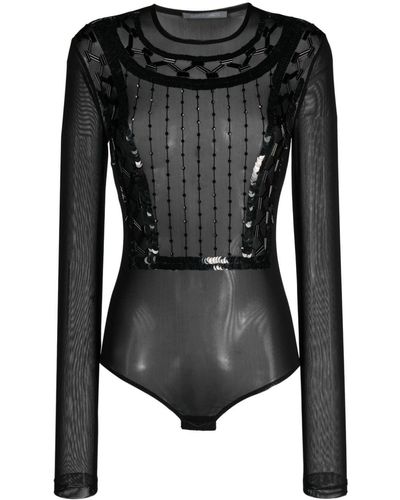Alberta Ferretti Sequin-embellished Semi-sheer Bodysuit - Black