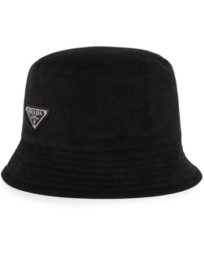 Prada Sombrero de pescador de pana con logo - Negro