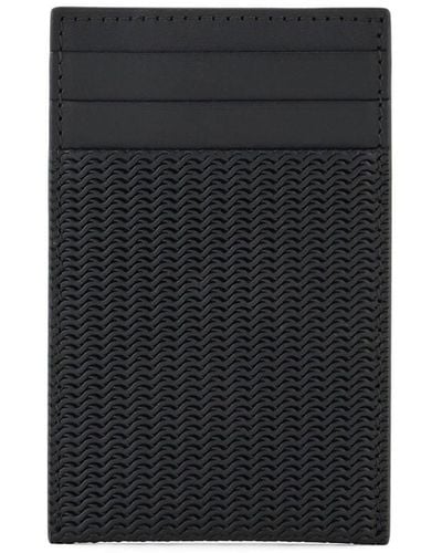 Giorgio Armani Logo-plaque Woven Leather Cardholder - Black