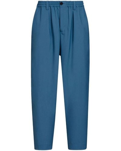 Marni Pantalon en laine Tropical à design plissé - Bleu