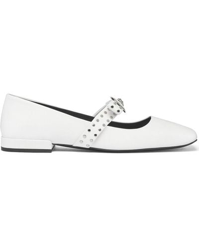 Versace Gianni Ribbon Leather Ballerina Shoes - White