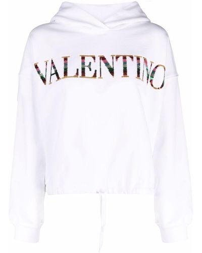 Valentino Garavani Embroidered Logo Hoodie Of Sequins - White