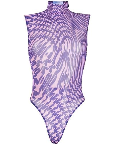 Mugler Star-print Mesh Bodysuit - Purple