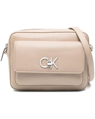 Calvin Klein Logo-plaque Leather Crossbody Bag - Natural