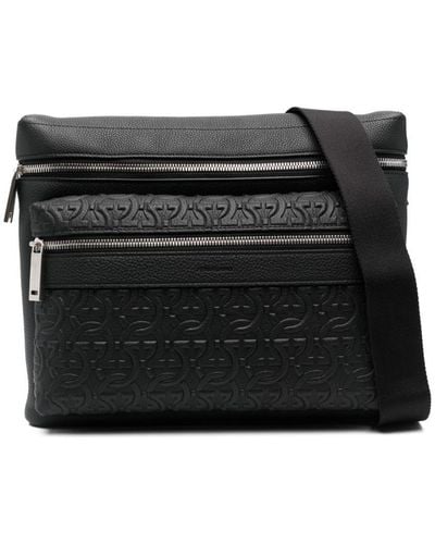 Ferragamo Gancini-pattern Leather Crossbody Bag - Black