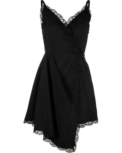 Alexander McQueen Robe courte asymétrique bordée de dentelle - Noir