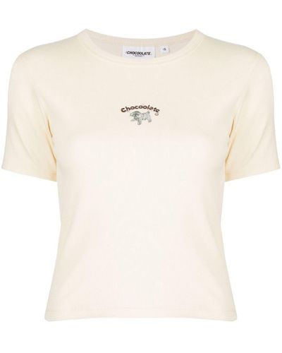 Chocoolate Logo-embroidery Knitted T-shirt - Natural