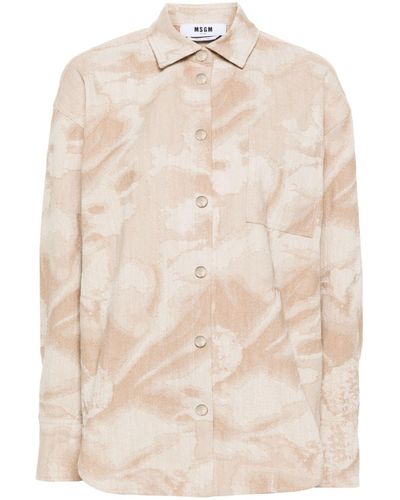 MSGM Abstract-pattern Print Cotton-blend Shirt - Natural