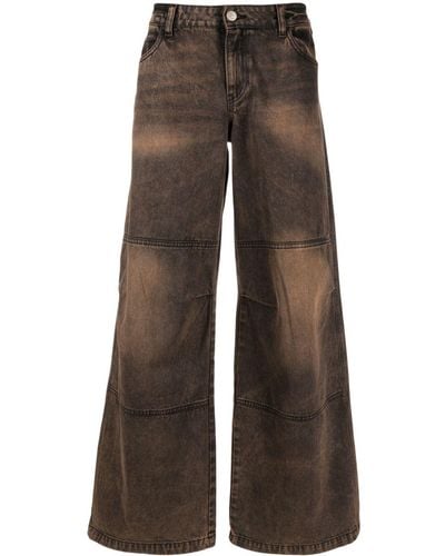 Aries Acid-wash Wide-leg Jeans - Brown