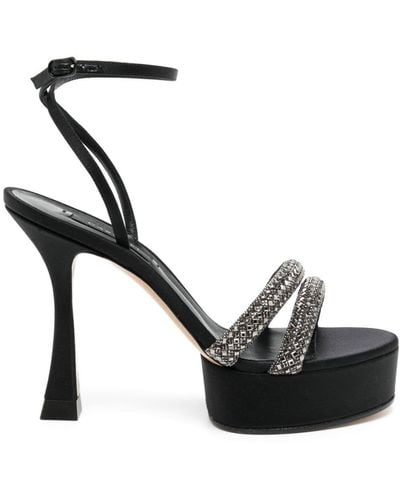 Casadei Crystal-embellished 110mm Platform Leather Court Shoes - Black