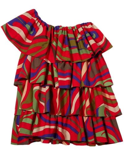 Emilio Pucci Abstract-print Ruffled Dress - Red