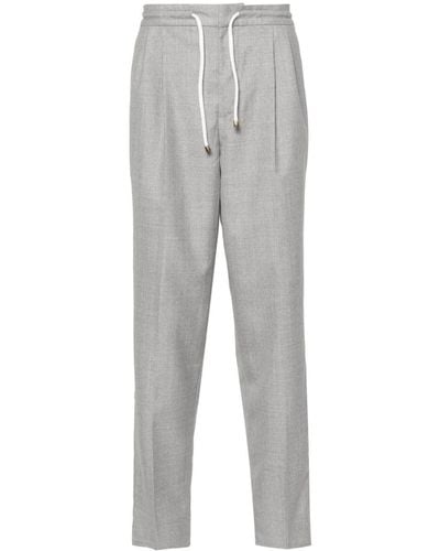 Brunello Cucinelli Pantalon en laine à plis marqués - Gris