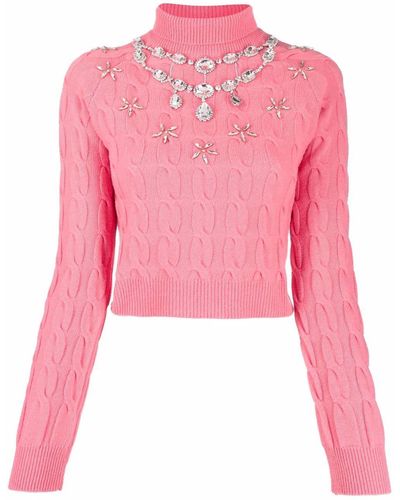 Rabanne Crystal-embellished Cabe-knit Sweater - Pink