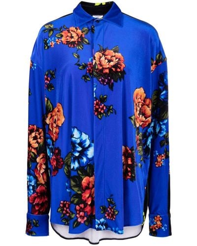 Vetements Floral-print Straight-point Collar Shirt - Blue