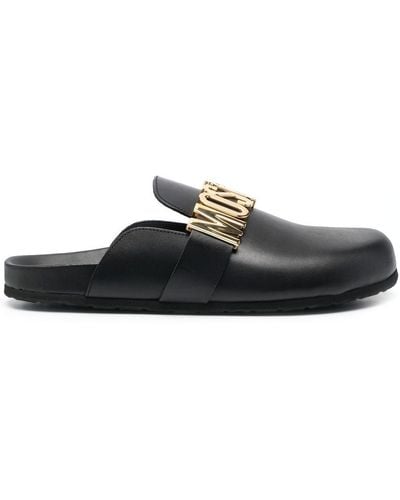 Moschino Logo Plaque Leather Slides - Men's - Calf Leather/rubber - Black