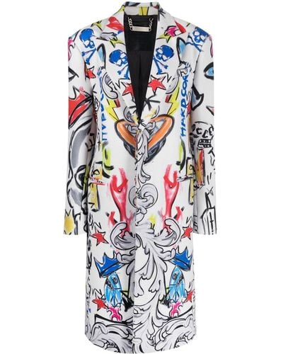 Philipp Plein Agnelli Graffiti-print Single-breasted Coat - White