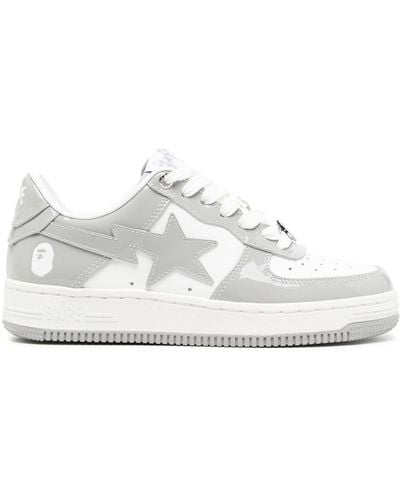 A Bathing Ape Panelled Leather Trainers - White