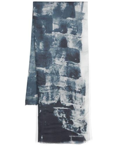 Emporio Armani Tie-dye Logo-print Scarf - Blue