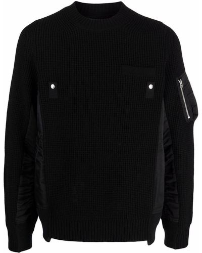Sacai Shell-panelled Wool Knit Sweater - Black