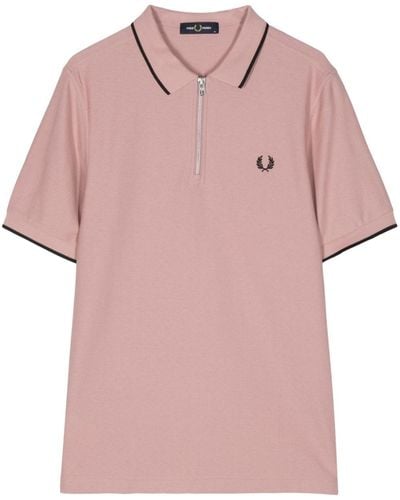 Fred Perry Logo-embroidered Zip-neck Polo Shirt - Pink