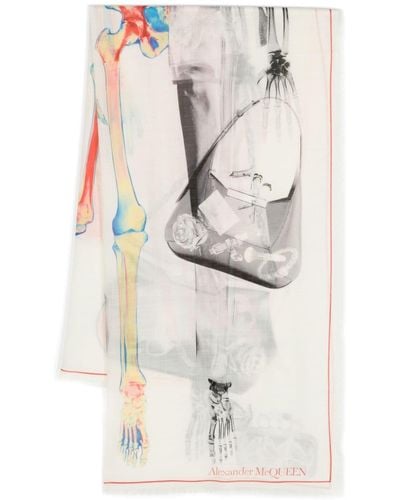 Alexander McQueen Schal mit Print-Mix - Weiß