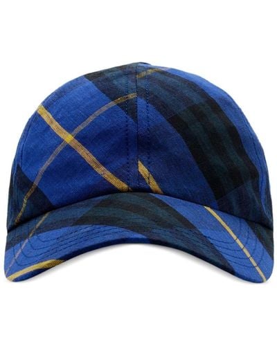 Burberry Check Linen Baseball Cap - Blue
