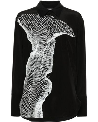 Victoria Beckham Graphic-print Silk Pyjama Shirt - Black
