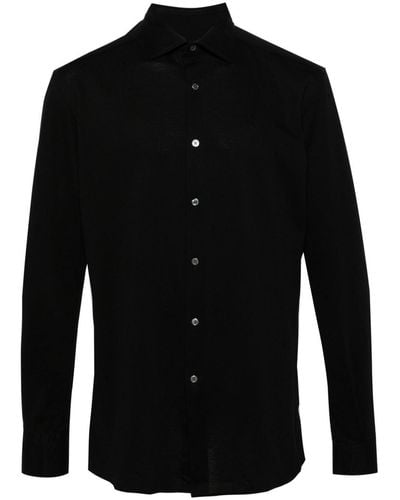 ZEGNA Spread-collar Cotton Shirt - Black
