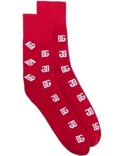 Dolce & Gabbana Intarsia-logo Socks - Red