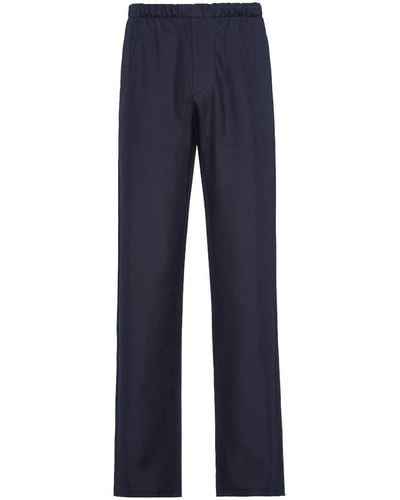 Prada Elasticated-waist Silk Trousers - Blue