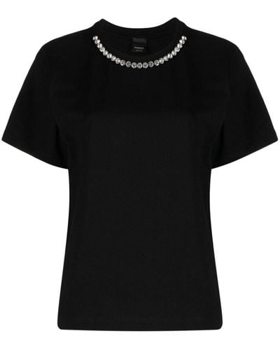 Pinko Crystal-embellished Cotton T-shirt - Black