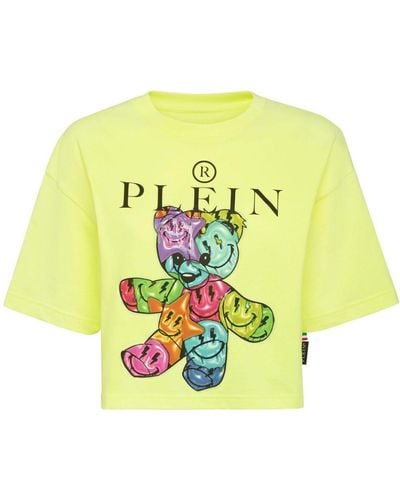 Philipp Plein Cropped-T-Shirt mit Smiley-Print - Gelb