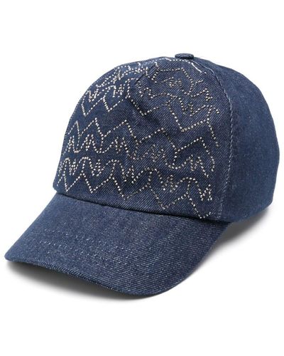 Patrizia Pepe Cappello da baseball denim con strass - Blu