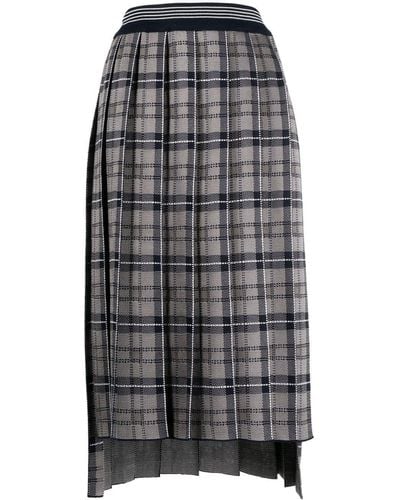 Thom Browne Tartan-print Pleated Midi Skirt - Gray