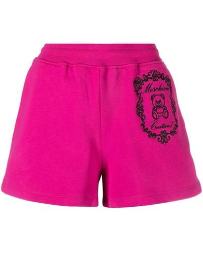 Moschino Logo-embroidered Cotton Shorts - Pink