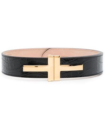 Tom Ford Crocodile-effect Leather Belt - Black