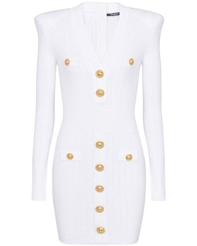 Balmain Button-embellished Knitted Minidress - White
